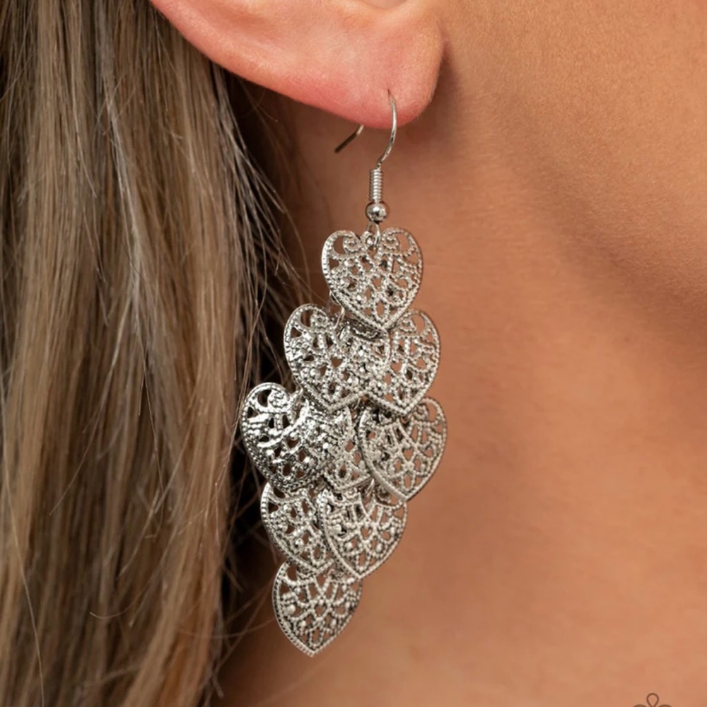Elegant Silver Heart Dangle Earrings